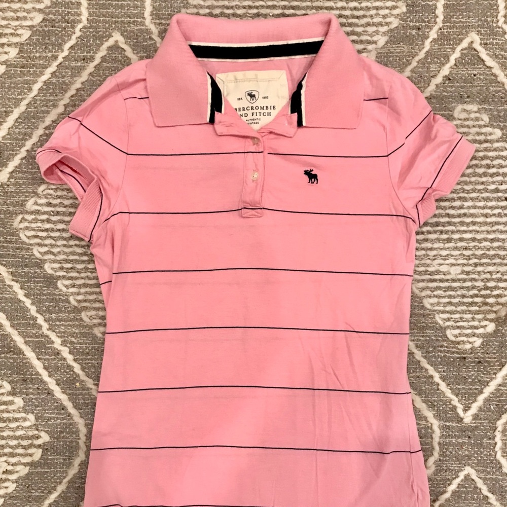 Abercrombie and Fitch pink and navy striped polo